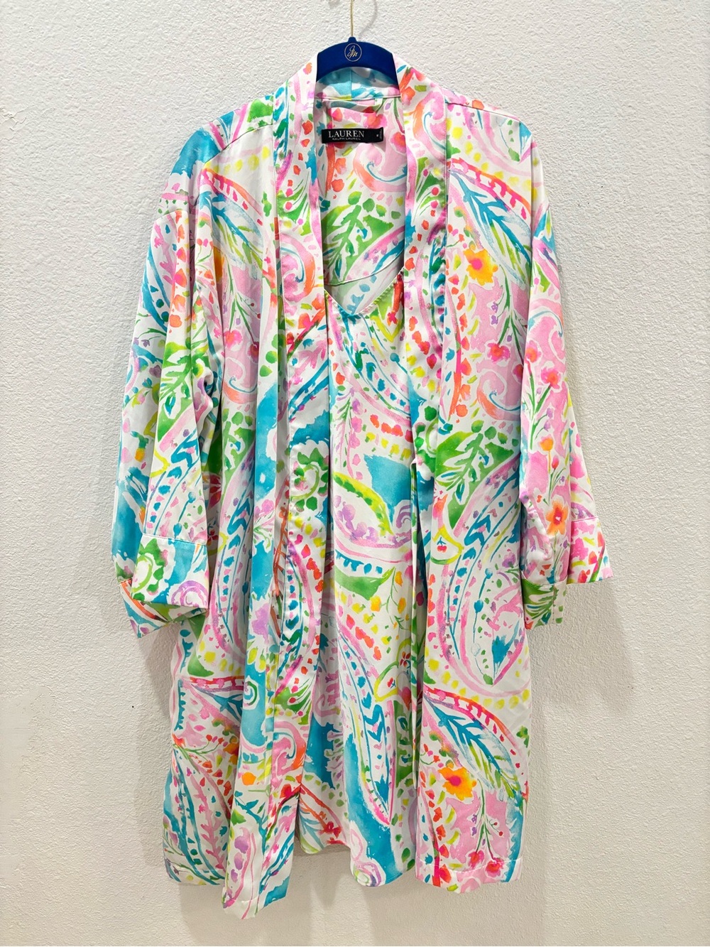 Ralph Lauren Black Label Colorful Watercolor Robe and Night Gown Set Medium